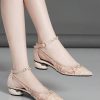Beige Ankle Strap Low Heels